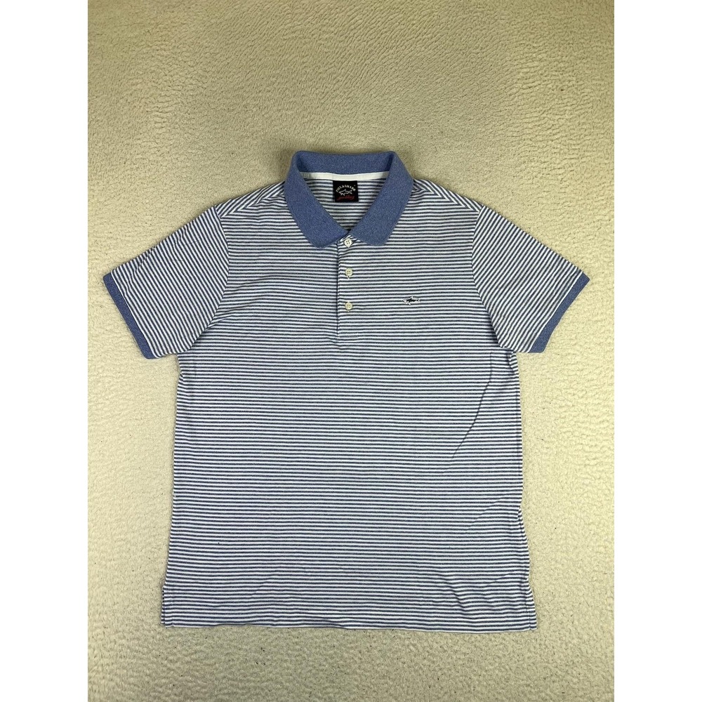 Paul & Shark Yachting Mens Blue Striped Jersey Knit Polo Shirt Medium